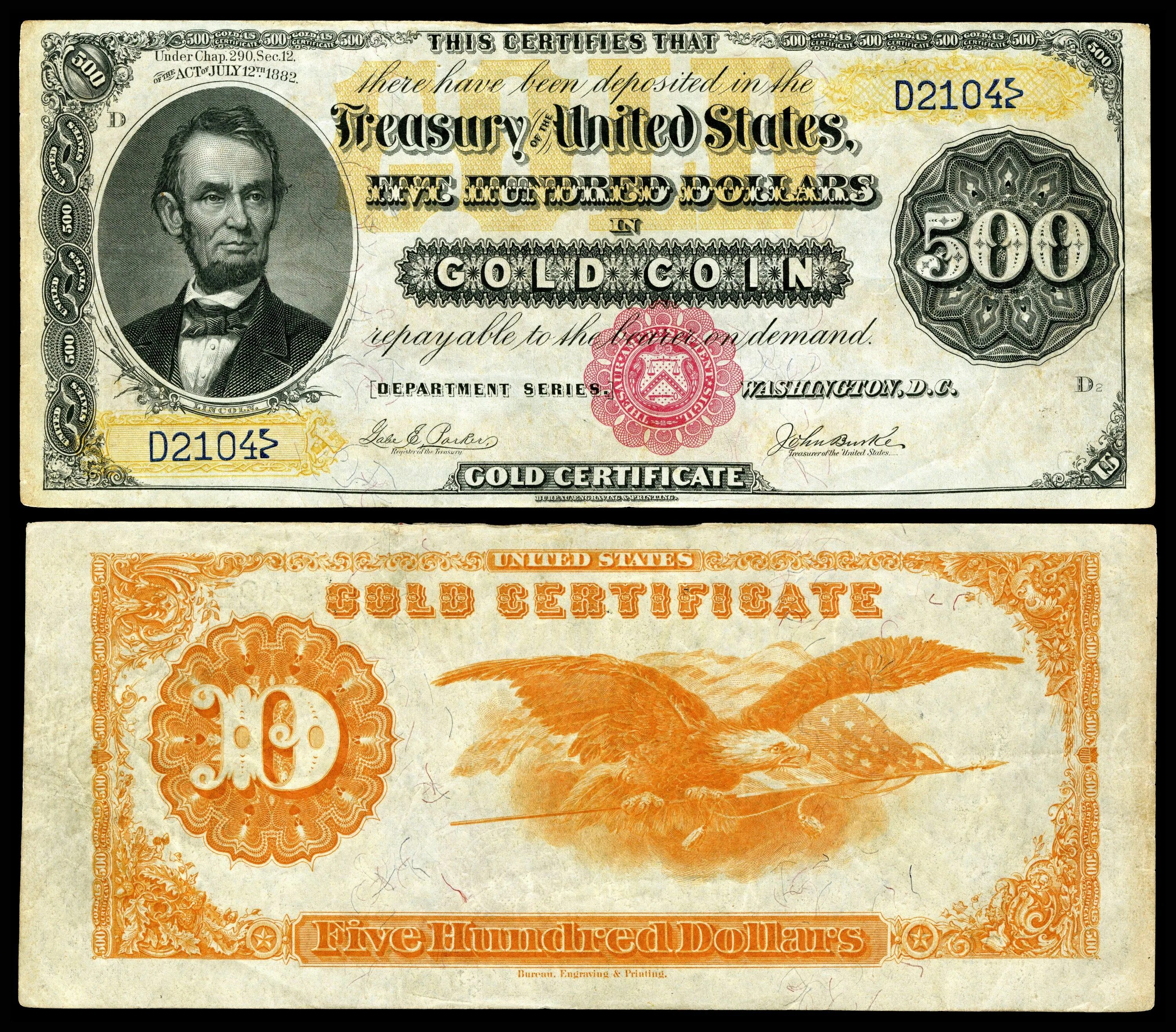 Золотой сертификат на 500 долларов 1882 года. 500 Долларовая купюра. Дорогие банкноты. Самые редкие купюры. Редкие бумажные купюры
