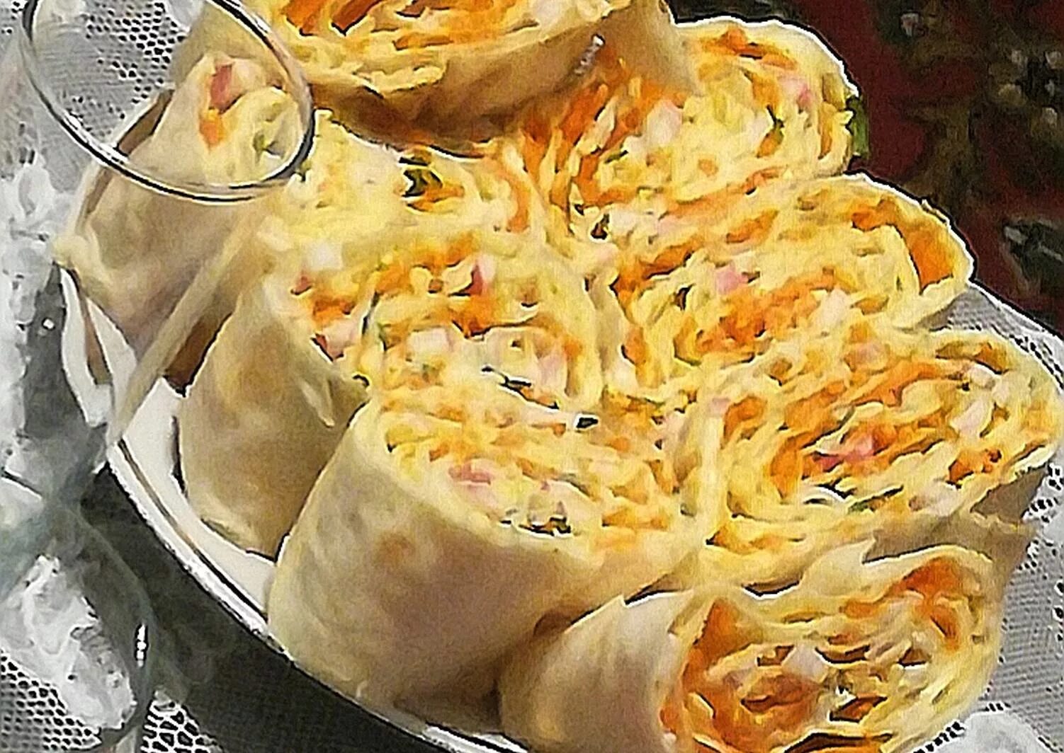 лаваш с крабовыми палочками и корейской морковкой. лаваш с курицей и корейской морковкой. лаваш с крабовыми палочками и корейской морковкой. лаваш с корейской морковкой и крабовыми палочками. рулет из лаваша.