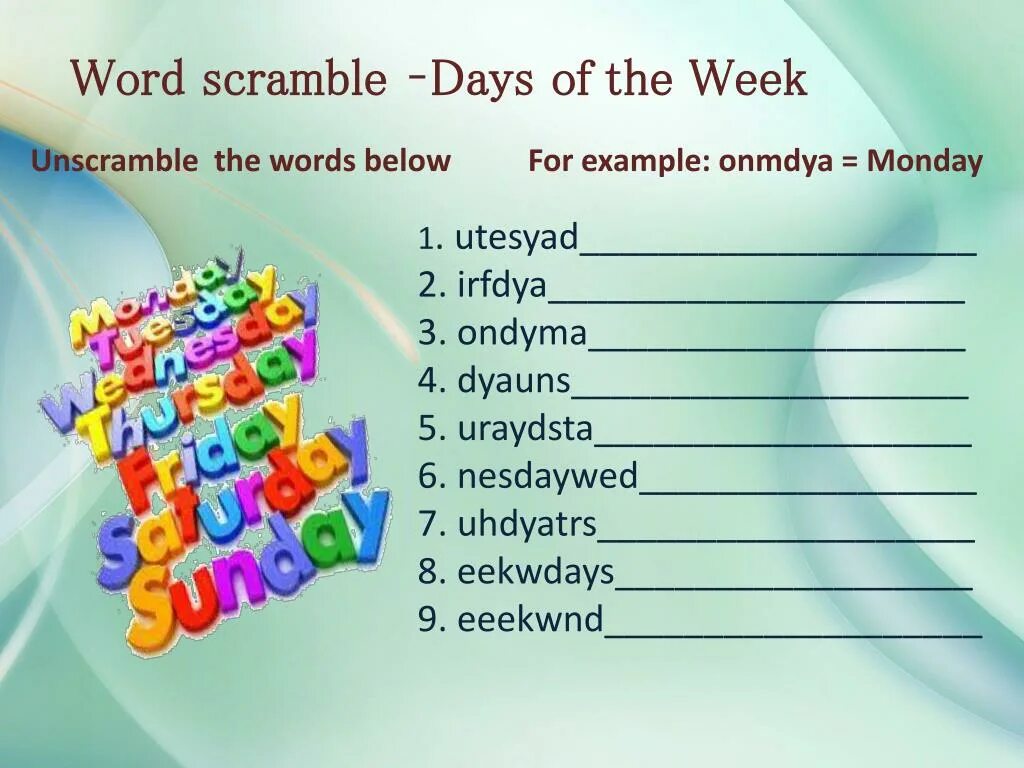 Day of the answer. Задания по англ на тему дней недели. days of the week дни недели. days of the week презентация. дни недели задания на английском языке.