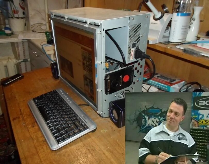 Системник с монитором. Монитор в корпусе ПК. Смешной компьютер. Самые смешные компьютеры.