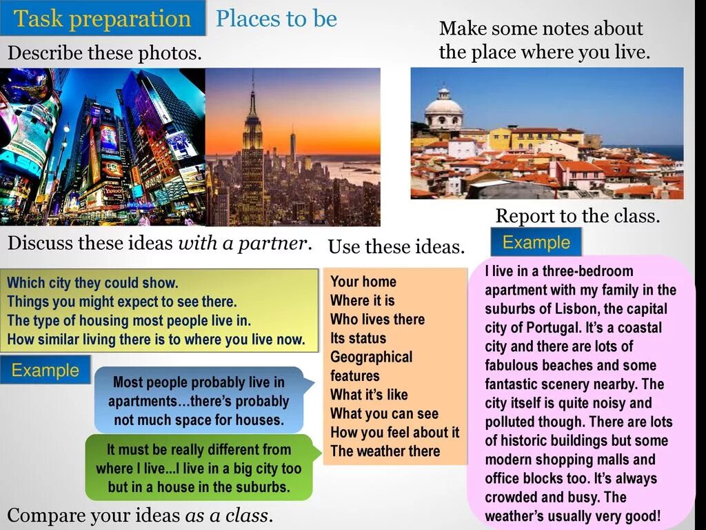 Some people live in the city. Describe a place. Describe the place where you Live. Describing places Vocabulary. The place where you Live.