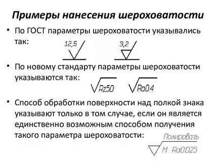 Виды шероховатостей на чертеже
