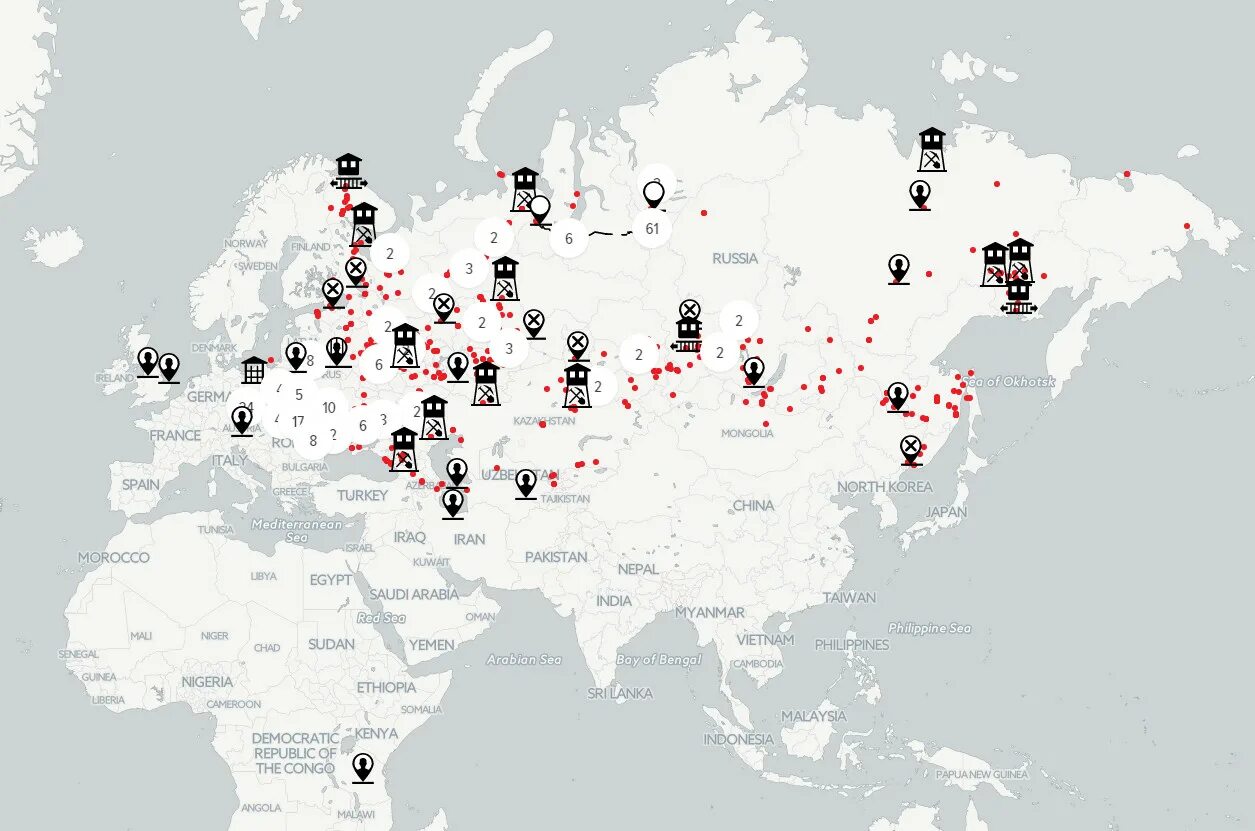 Колонии России на карте. Карта тюрем и колоний России. Карта лагерей ГУЛАГА СССР. Карта тюрем зон колоний и лагерей России.