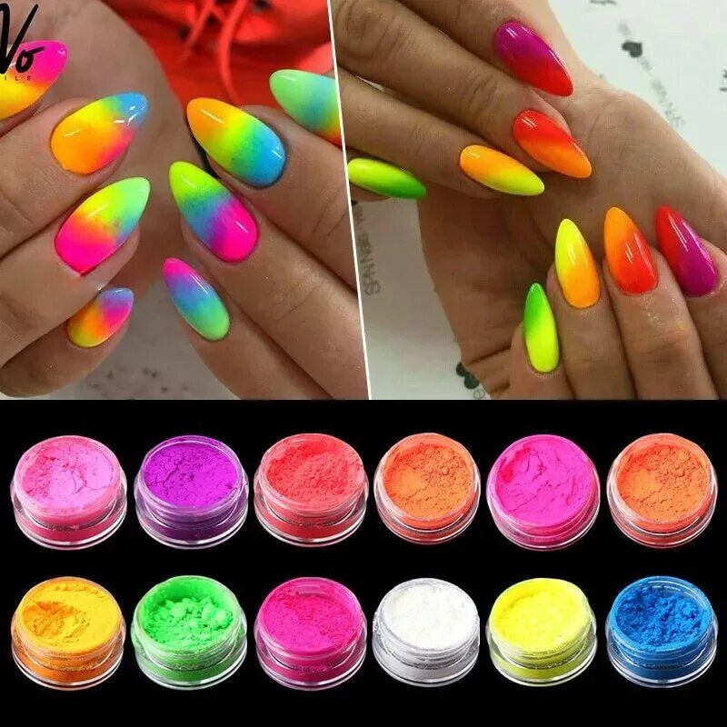 Дизайн с пигментами. Неоновый пигмент для ногтей. Разноцветные ногти. Разноцветные Неоновые ногти. Ногти с ярким пигментом.
