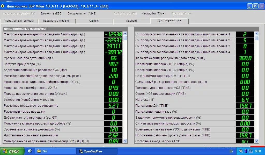 Программа для диагноза. АЦП датчиков ВАЗ 2114. Daewoo Matiz 0.8 параметры ЭБУ. Типовые параметры диагностики ВАЗ 2112 16 клапанов.