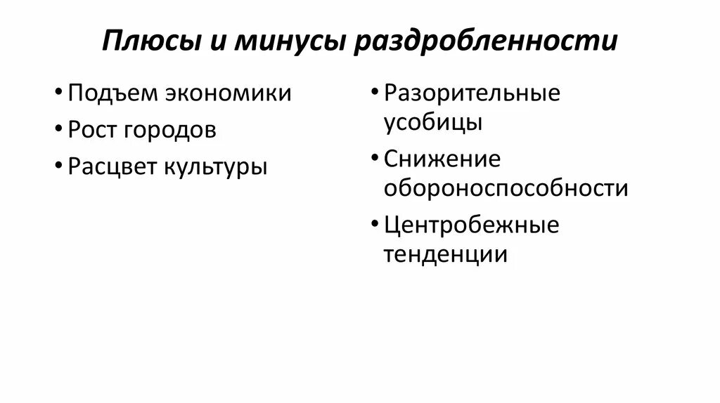 Плюсы феодальной раздробленности на Руси. Минусы политической раздробленности. Минусы Феод раздробленности. Плюсы и минусы раздробленности Руси. Плюсы политической раздробленности на руси