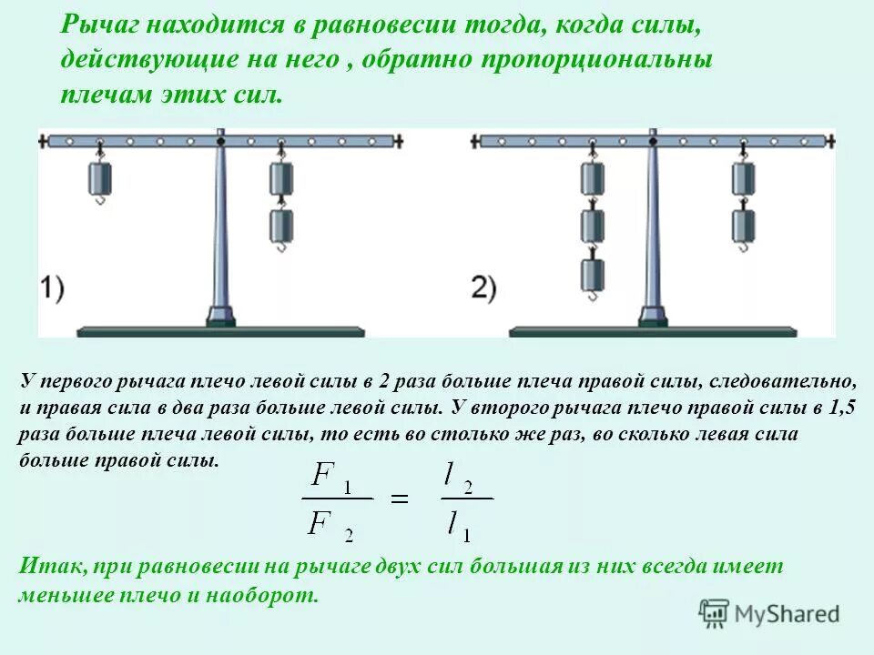 Изменится ли равновесие. Условие равновесия рычага 7 класс физика. Правило рычага физика 7 класс формула. Условия равновесия рычага физика. Условие равновесия рычага формула физика.