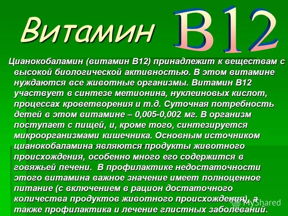 Витамин в 12 для чего нужен организму