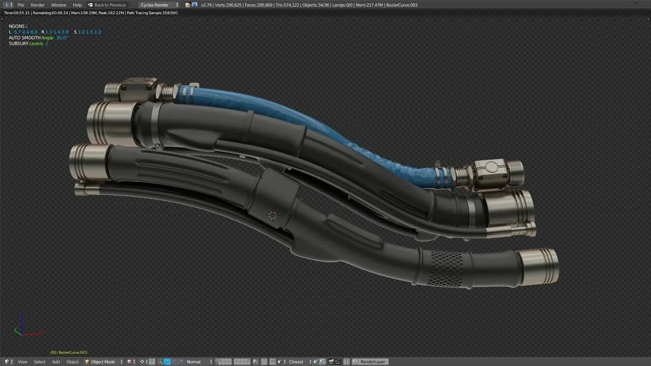 Surface render. Hard surface моделирование. киберпанк трубки. hard surface blender.