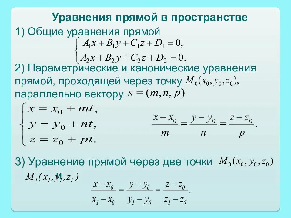 Уравнение прямой проходящей через 2 точки в пространстве. Уравнение прямой в пространстве формула проходящей через 2 точки. Параметрическое уравнение прямой. Уравнение прямой в параметрическом виде.