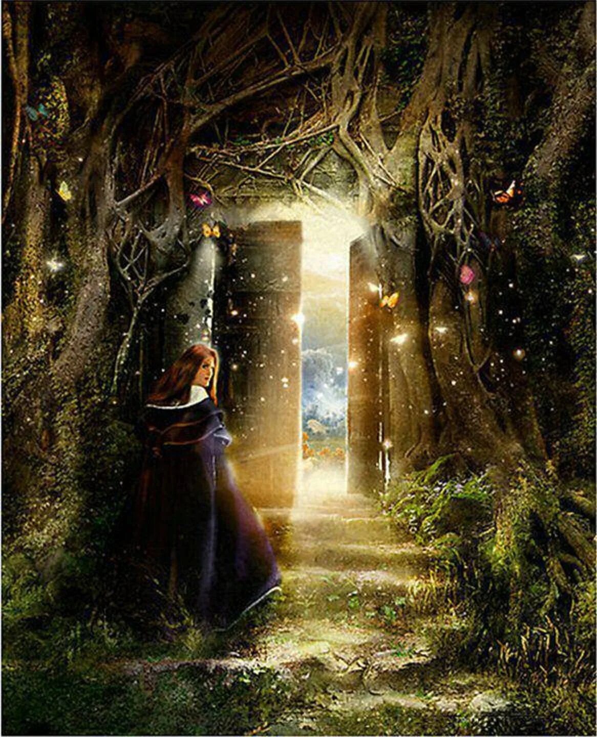 Волшебный мир открыт. Сказочные чудеса. Дверь в лесу. Дверь в Волшебный мир. Волшебная дверь в лесу.