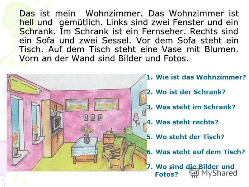 Und das ist mein. Описание комнаты на немецком языке. Описание комнаты. Описание комнаты по немецки. Описать комнату на немецком языке.