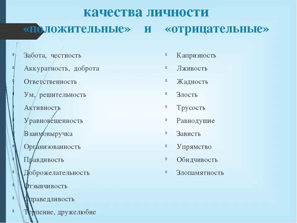 Какие противоположные черты русского национального. Положительные и отрицательные качества личности список. Качества человека положительные и отрицательные список как личности. Отрицательные качества человека список для характеристики. Перечень качеств человека положительных и отрицательных.