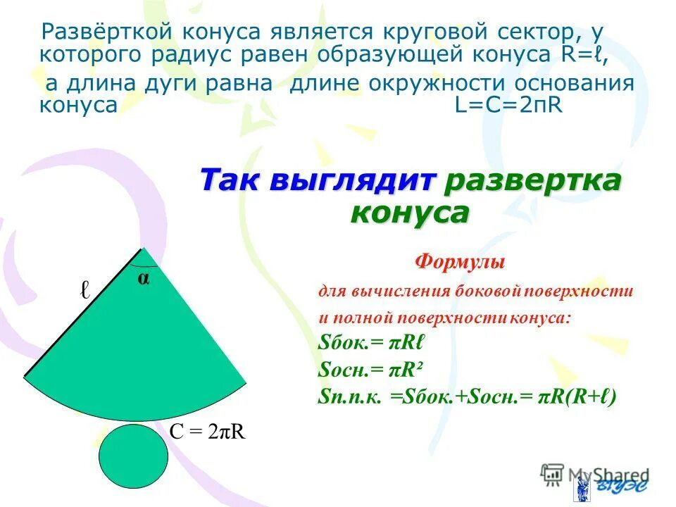 Длина окружности основания. Из каких фигур состоит развертка конуса. Круговой сектор конуса. Развертка конуса состоит из. Из чего состоит развертка конуса.