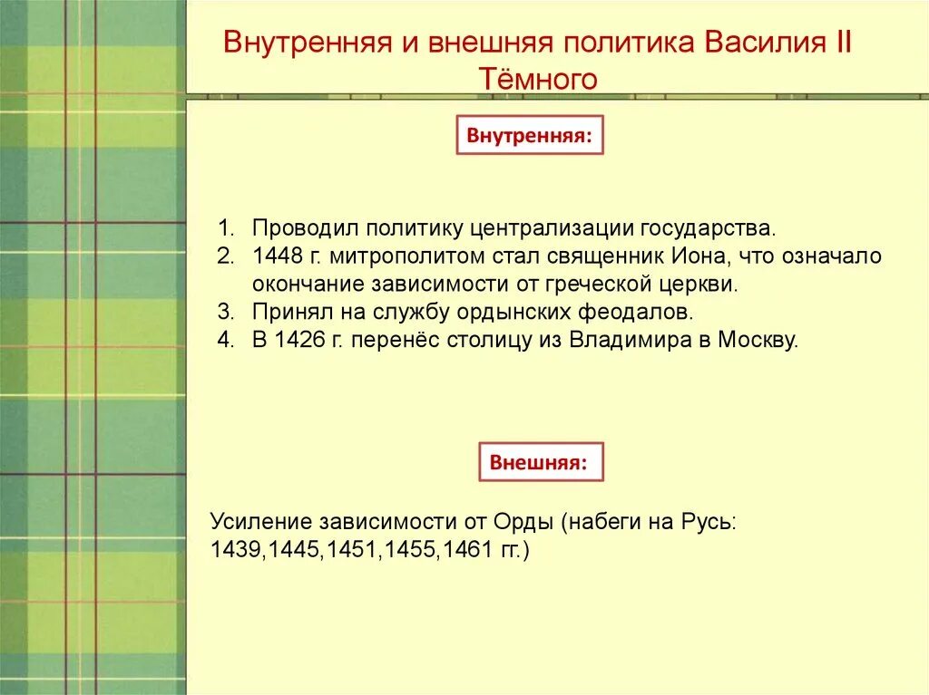 Тест московское княжество в первой половине. Внутренняя политика Василия 2 темного таблица. Внутренняя политика Василия 1 и Василия 2.