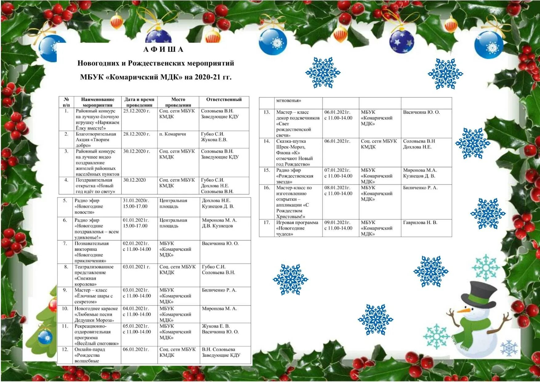 Афиша новогодних и рождественских мероприятий. Рождественские мероприятия афиша. Афиша мероприятий новый год. Афиша новогодних мероприятий. График работы черемушки