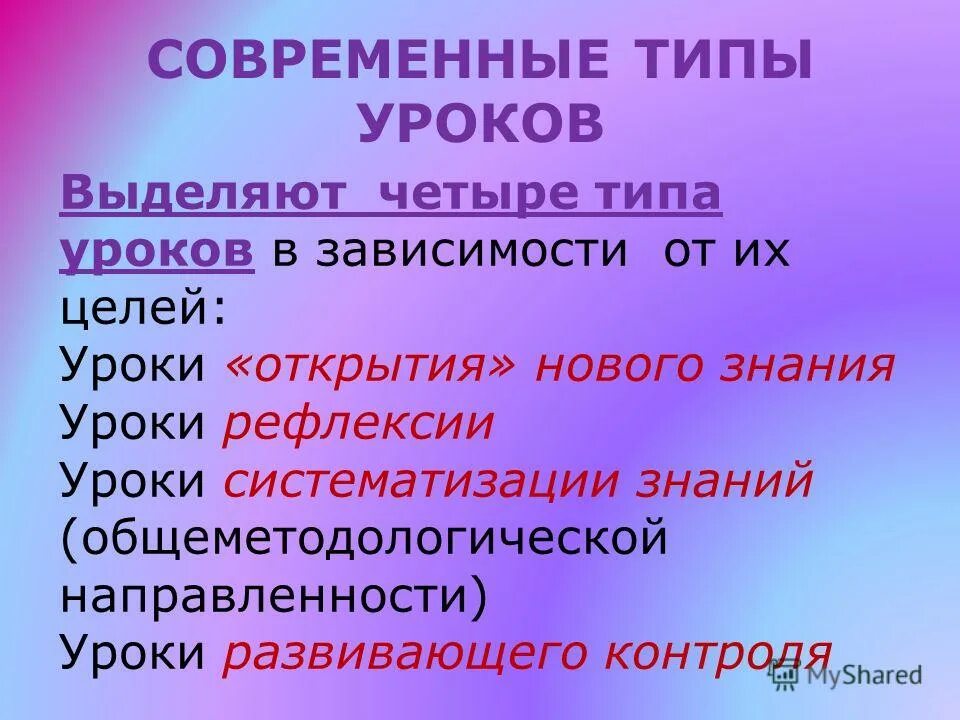 Элементы структуры урока. Факторы повышения эффективности урока. Современные виды занятий. Главные типы уроков. Современные типы уроков.