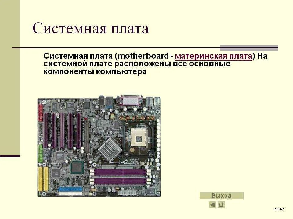 Типы системных плат. Системная плата это в информатике 2 класс. Материнская плата Информатика 7 класс. Материнская системная плата это в информатике. Материнская плата определение Информатика.