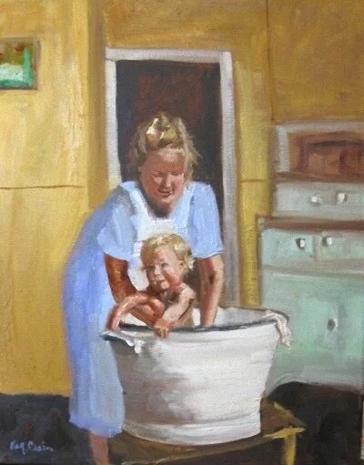 Русская мама в ванне. Купание детей в живописи. Мыться в корыте. Ребенок в тазике. Мама купает ребенка в тазу.