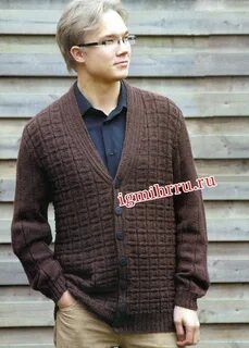 Мужской кардиган спицами реглан сверху