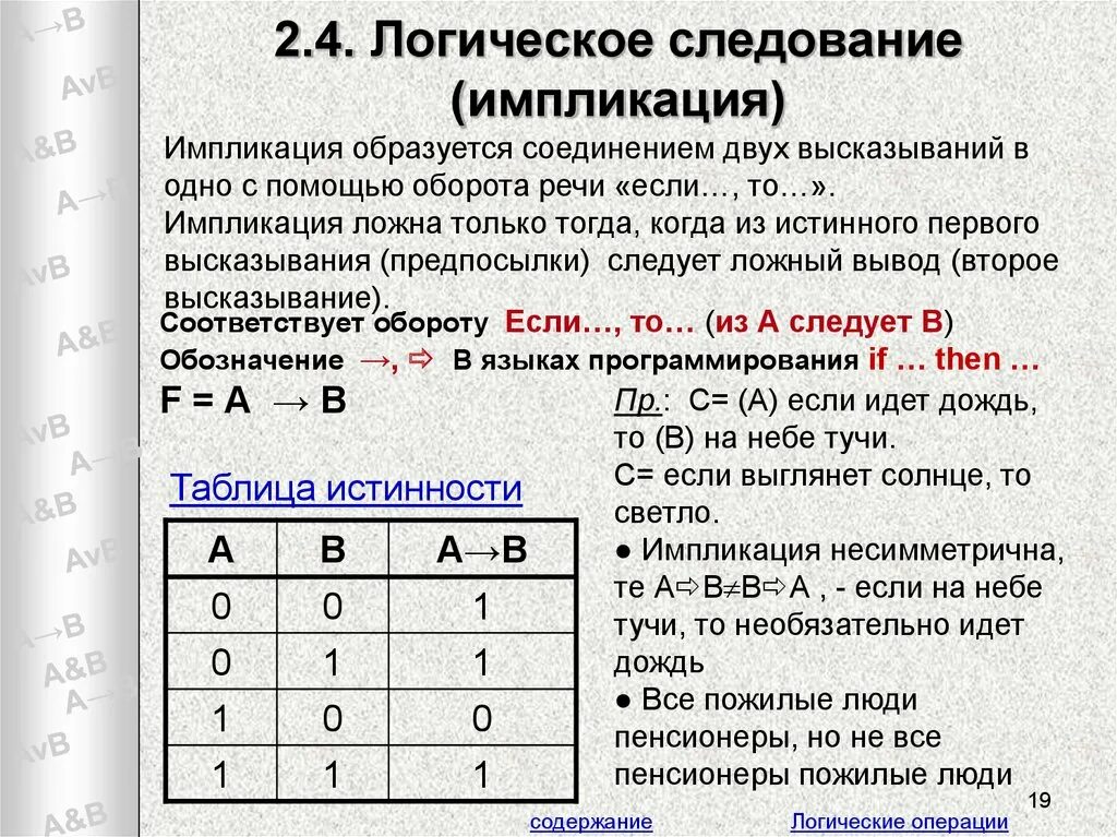 Определить результат операции a b. Логические операции. Логическое следование таблица истинности. Операции с логическими выражениями. Логика Информатика следование.