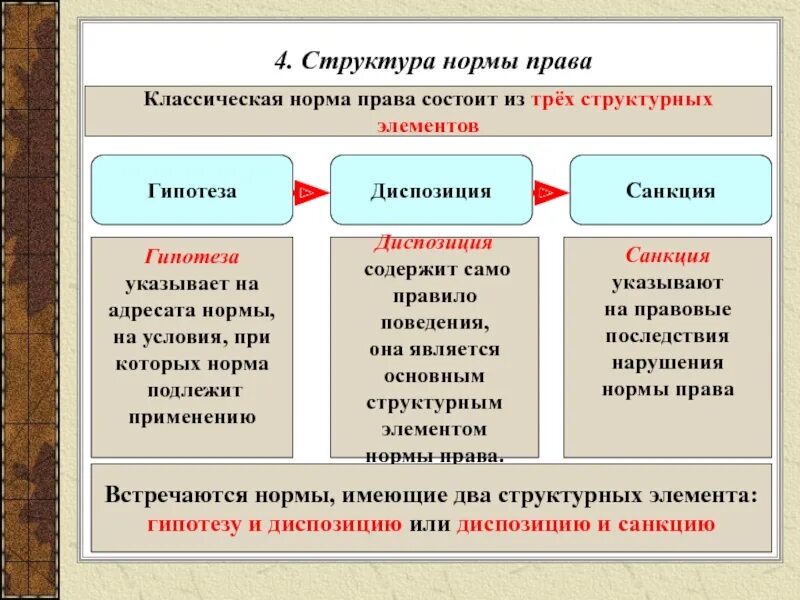 Норма гипотеза статьи. Структура правовой нормы примеры.