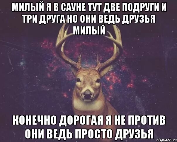 Тут два. Олень мем измена. конечно дорогая олень. олень да они просто друзья. два оленя мем.