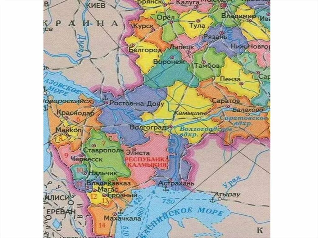 Карта южных стран россии. Административная карта европейского Юга России. Политическая карта Юга России с республиками. Юг европейской части России карта. Карта регионов европейского Юга России.