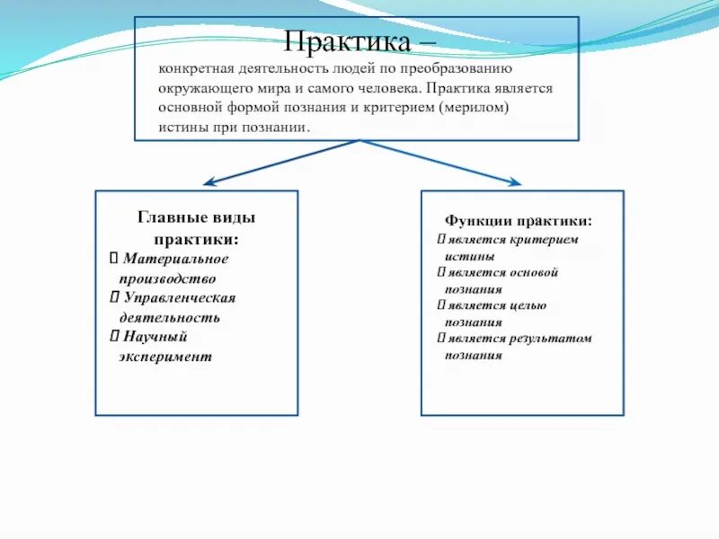 Критерием какой истины является практика. Виды практики. основные виды человеческой практики. виды практики в философии. практика как виды деятельности.