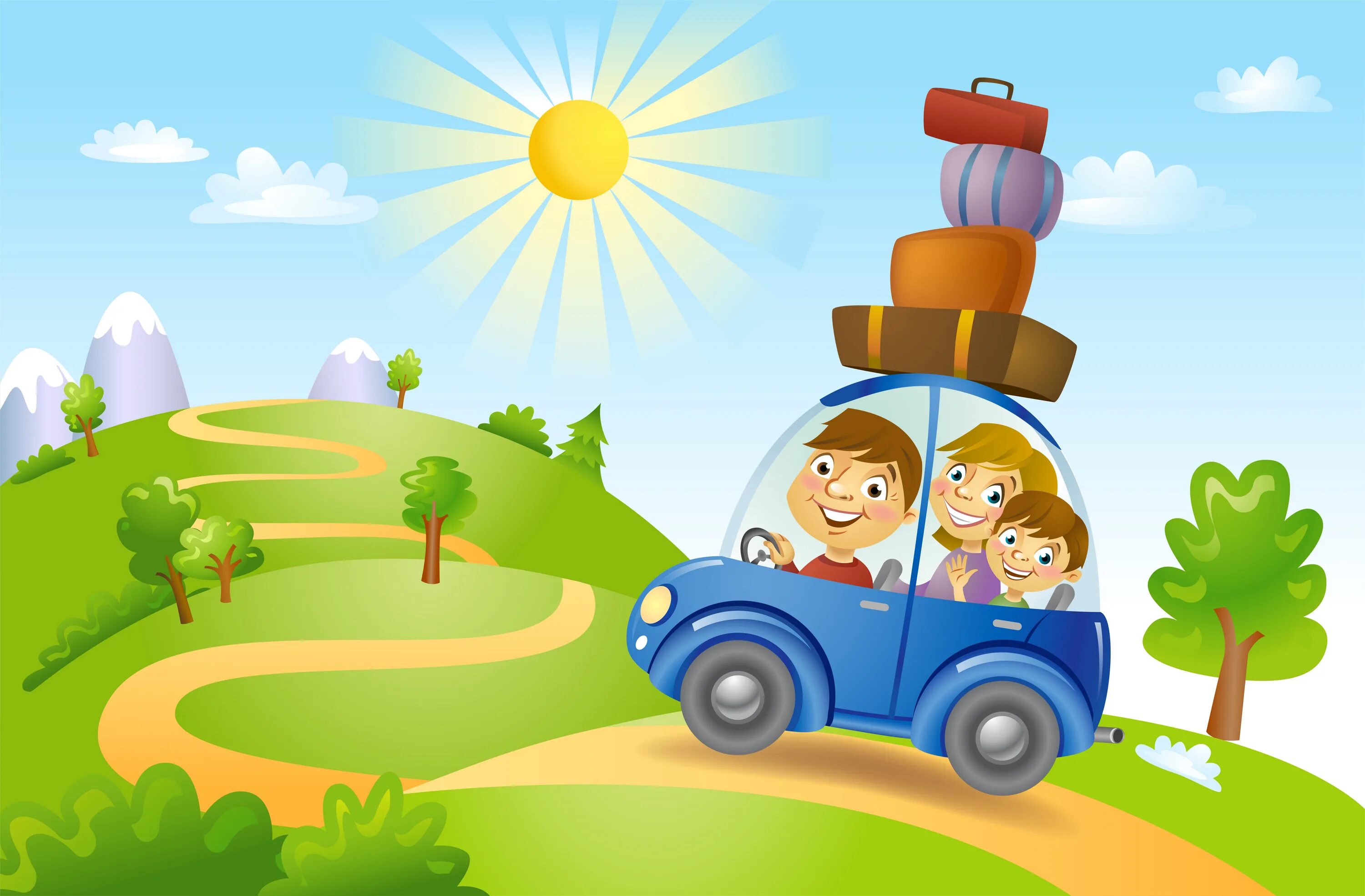 Игра отправимся в путешествия. Летнее путешествие для детей. Путешествие для дошкольников. Путешествие с детьми. Мультяшная машинка на дороге.