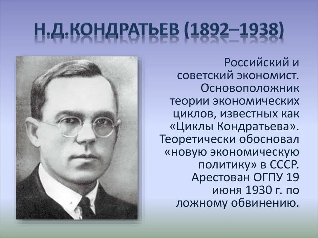 Теории ученых экономистов. Н.Д.Кондратьев (1892-1938). Экономист н д Кондратьев.