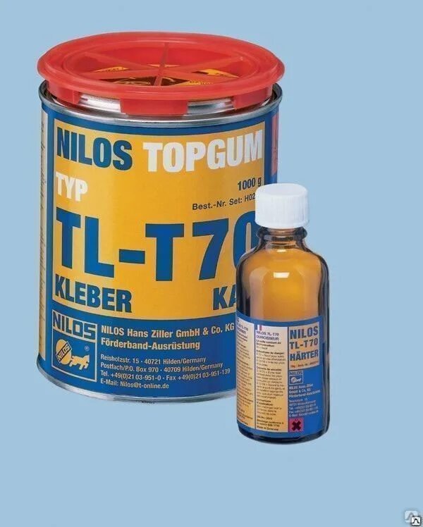 Клей для конвейерных лент. Клей nilos tl-t70 с отвердителем. двухкомпонентный клей nilos tl-t60 h0259 (банка 0,7 кг. + отвердитель 35 гр.). nilos topgum tl-t70. клей для конвейерных лент двухкомпонентный.