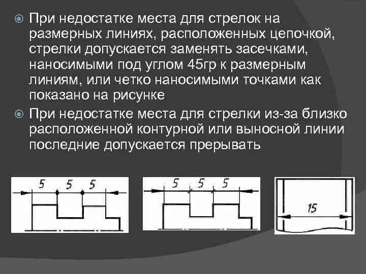На рисунке 28 представлены. ГОСТ 2.307-68. Стрелки размерных линий. Стрелки размерных линий ГОСТ. Засечки на размерных линиях.