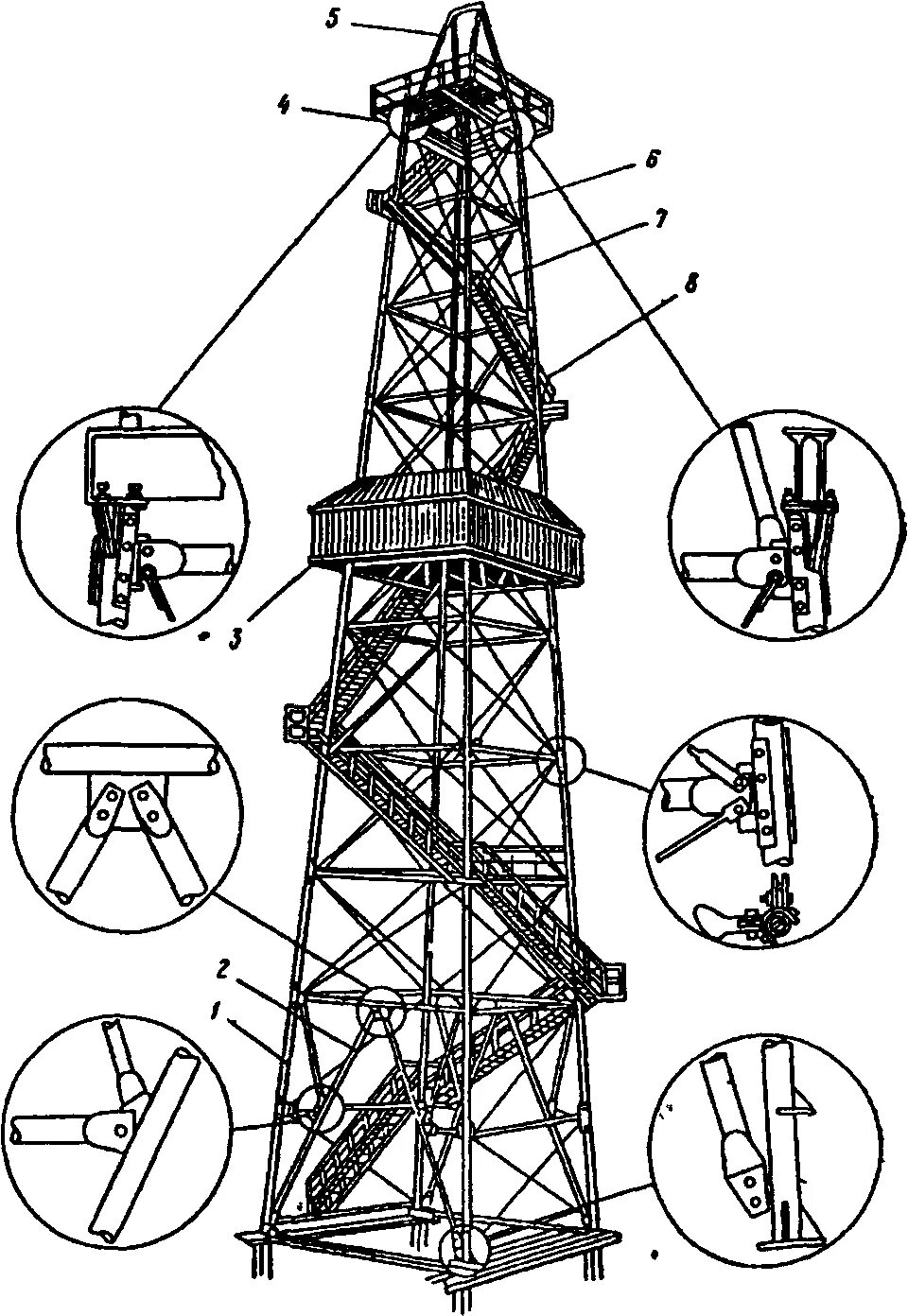 Состав вышки. Конструкция буровой вышки башенного типа. буровая вышка вм-41. вышка буровая вма-45-320. вышка вм 41.