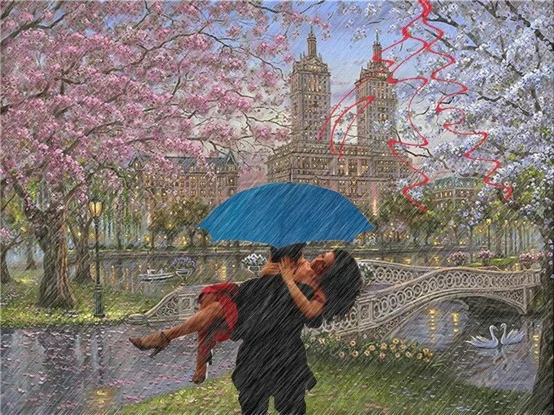 Девочка под дождем. Утренний дождь. Девушка гуляет в парке. Karen tarlton. Афремов художник картины весна.