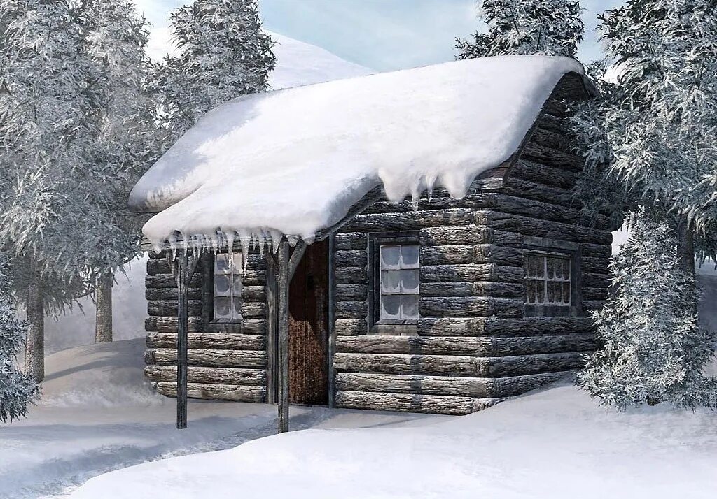 Избушка зимой. Деревенский домик зимой. Избушка в лесу зимой. Избушка в зимнем лесу. Зайдешь в такую избушку зимой жилым
