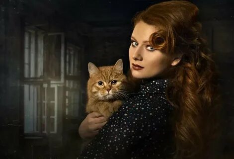 Женщина рыжий кот