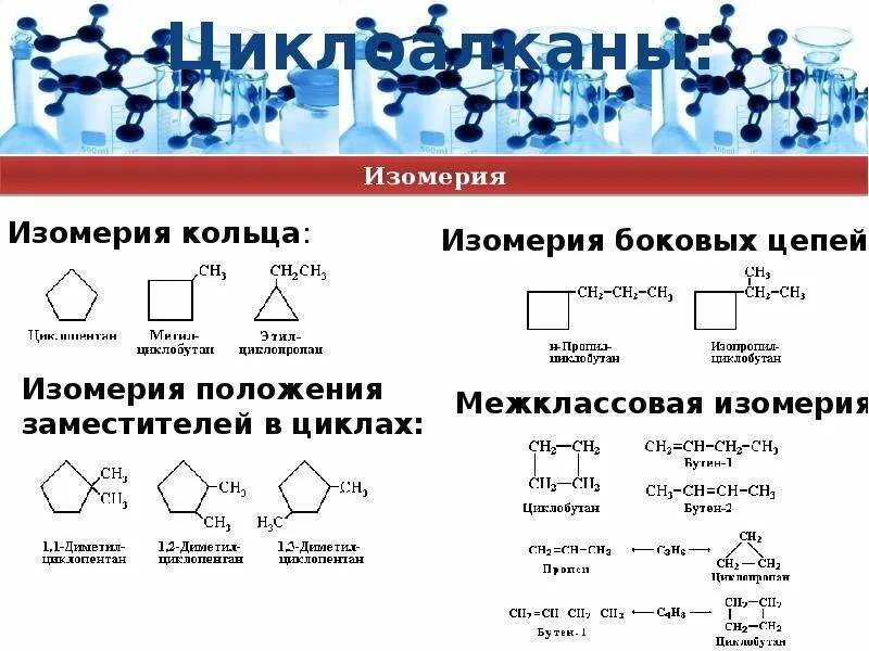 Пространственные изомеры циклоалканов. Циклоалканы изомерия. Изомерия боковых цепей циклоалканов. Изомерия кольца циклоалканов. Изомерия заместителя