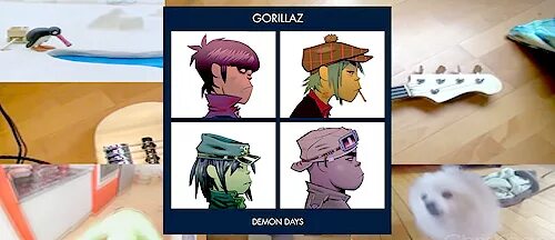 Good inc gachi. Gorillaz feel good Inc обложка. Щенки гориллаз. Гориллаз + собака. Щенки гориллаз обложка.