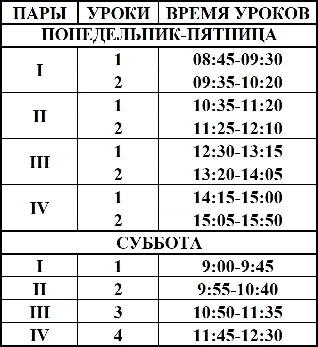 Расписание звонков спб