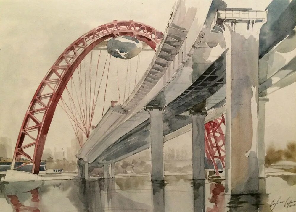 рисование крымский мост. мост в крыму через керченский пролив. марка крымский мост. крымский мост графика. как нарисовать крымский мост карандашом.