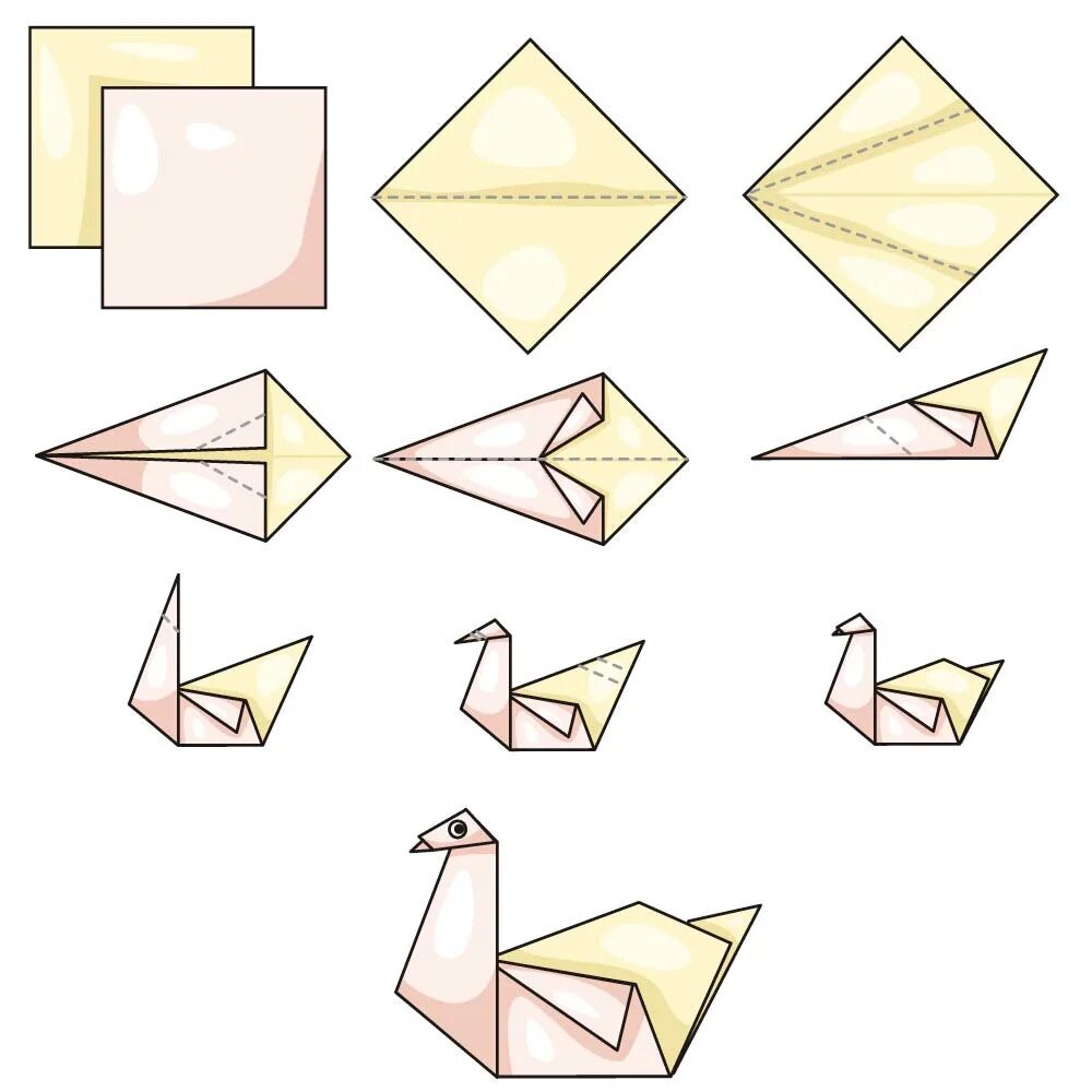 Простой способ оригами. Оригами лебедь из бумаги для детей. Оригами лебедь из бумаги для детей 6-7 лет. Как сделать из бумаги лебедя схема. Оригами лебедь схема.