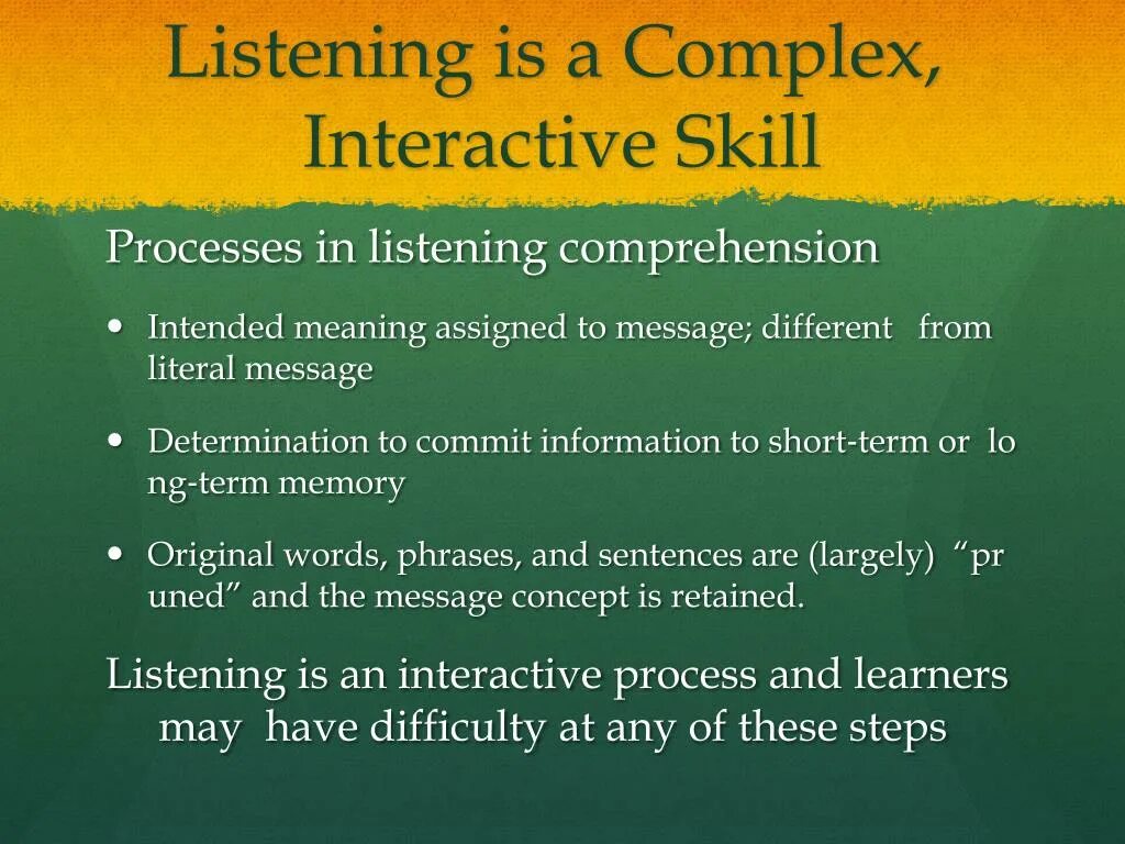 Listening is. Techniques of teaching Listening skills. Listening process. Interactive Listening. Процесс аудирования