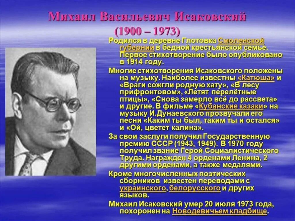 Творчество м исаковского