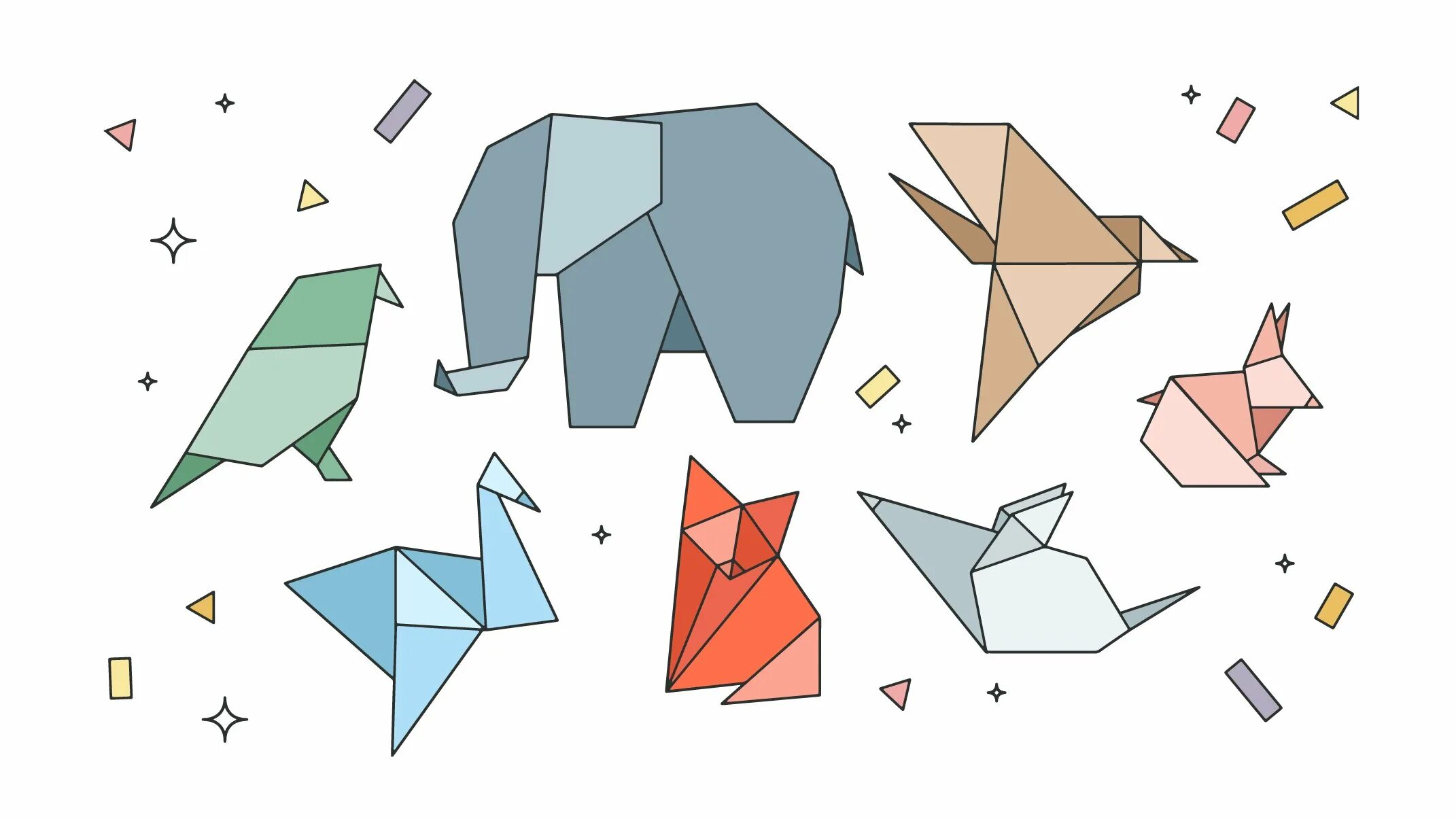 Оригами "животные". Геометрические фигуры животных. Рисунки оригами из бумаги.