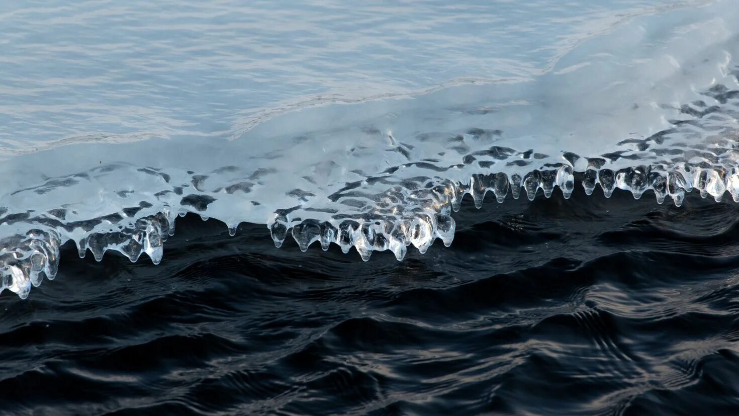 Ледяная волна. Волны на озере. Волны на воде. Замерзший океан.