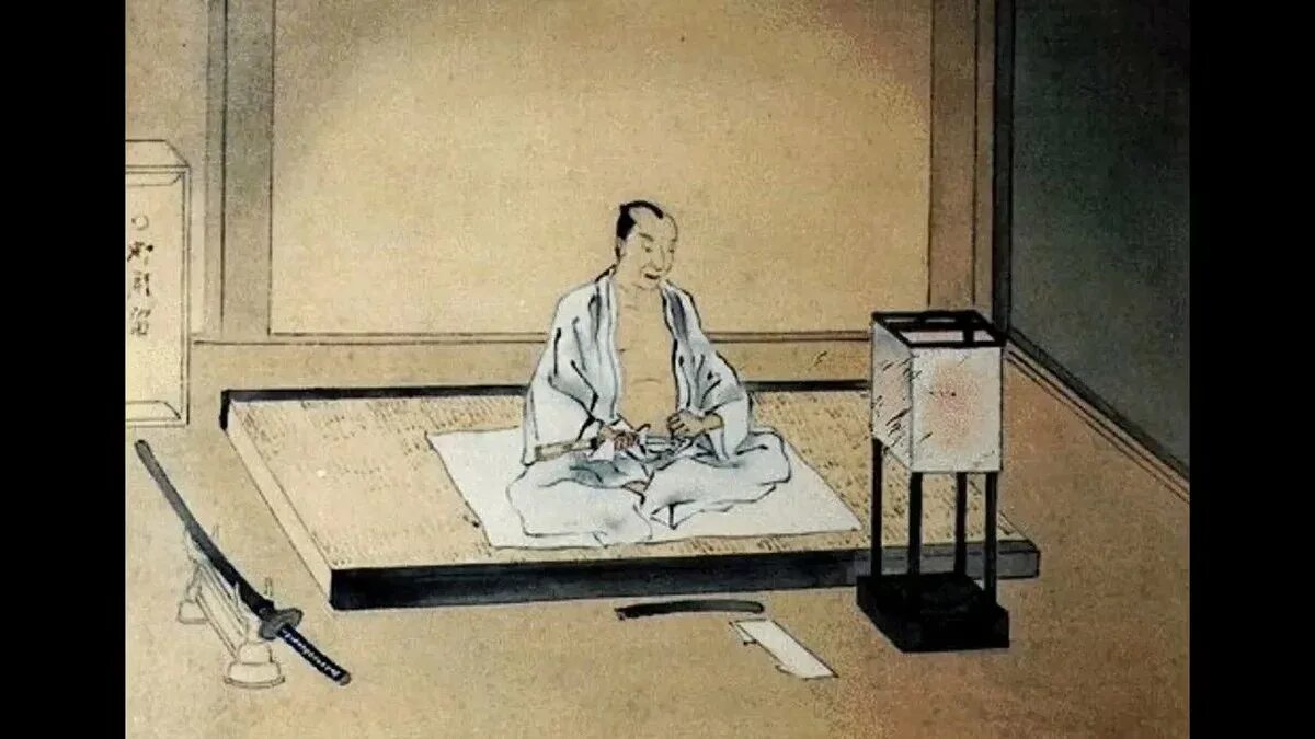 Самураи древней Японии харакири. Самурай ритуал сеппуку. Японская гравюра сеппуку. Ксанни банни кружок харакири без блюра