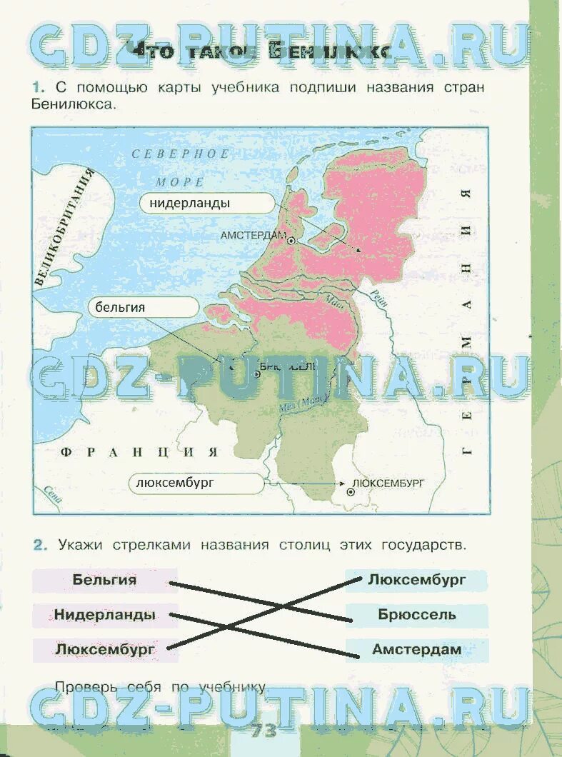 С помощью карты в учебнике. Рабочая тетрадь по теме в центре Европы. Задания 3 класс окружающий мир Бенилюкс. В центре европы 3 класс плешаков