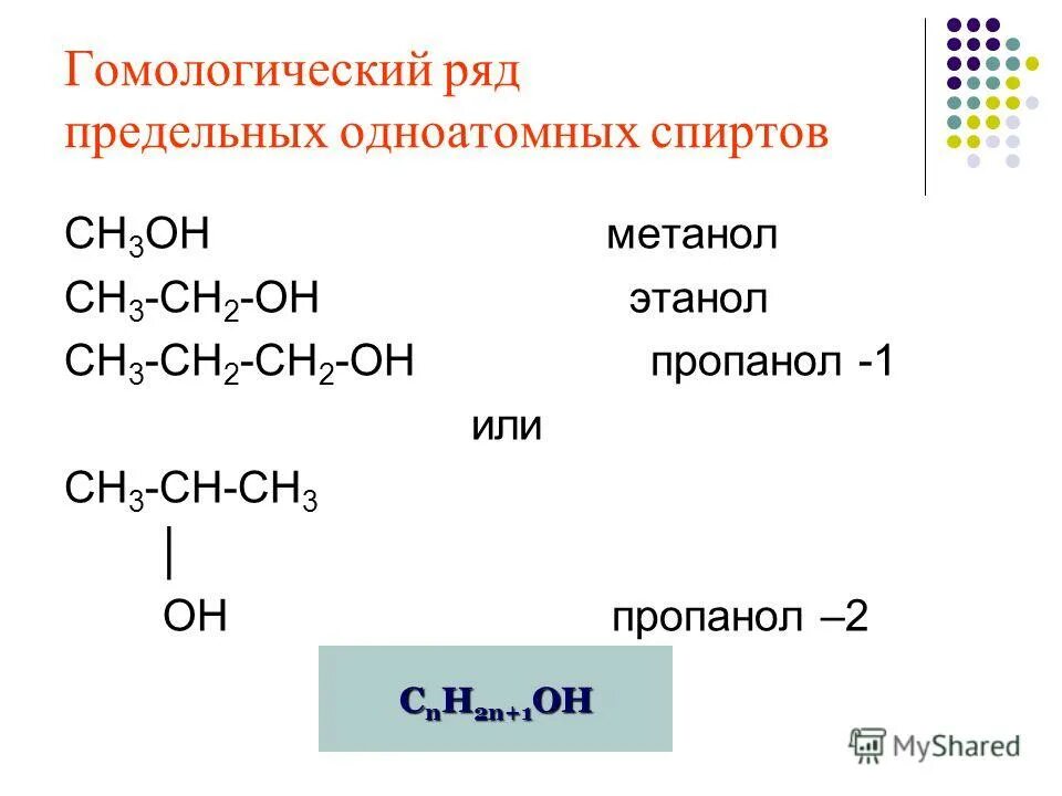 Структурная формула одноатомного спирта