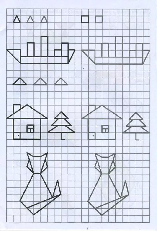 Математика в клетку подготовительной группе. Фигуры в клеточках для дошкольников. Рисование по клеточкам для детей. Рисование фигур по клеткам.